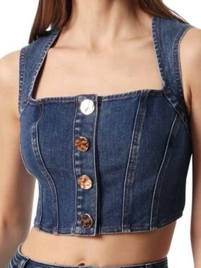 House of Harlow 1960 Blue Denim Vest Crop Top small